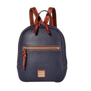 Dooney & Bourke Blue Pebble Leather Small Ronnie Backpack with Tan Accents